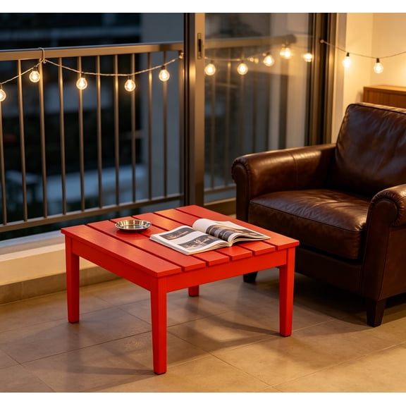 Outdoor Side Table for Patio, Small Patio Conversation Table Weather Resistant Coffee Table, Small Square Table Outdoor End Table for Porch, Balcony, Poolside, Deck, Red