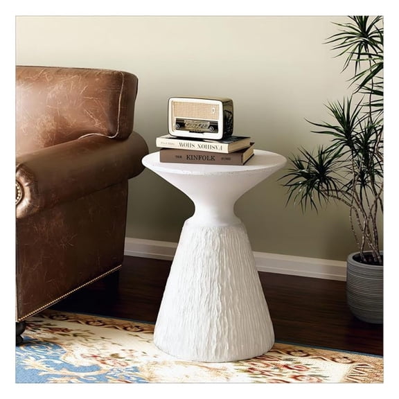 Outdoor Side Table, Round Concrete Side Table, Mushroom End Table for Plant Stand, Modern Accent Table, Marble Garden Stool for Patio, Poolside, Spotted White