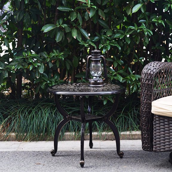 Outdoor Side Table Rust-Resistant Cast Aluminum Weather Resistant End Coffee Table for Backyard Garden Copper Round