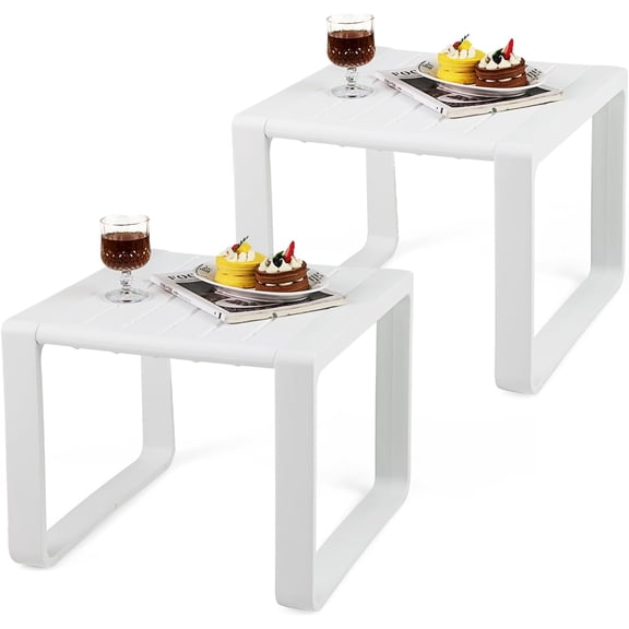 Outdoor Side Table Set of 2, 18 Weather Resistant Adirondack Table, Patio End Table, Small Coffee Bistro Table, Indoor & Outdoor Chair Side Table for Porch, Deck, Garden, Yard (White)