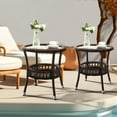 thumbnail image 1 of Outdoor Side Table Set of 2 Wicker End Table for Patio Rattan Side Table for Outside Brown Outdoor Patio Coffee Table with Storage & Glass Table Top Round for Backyard Porch, 1 of 8