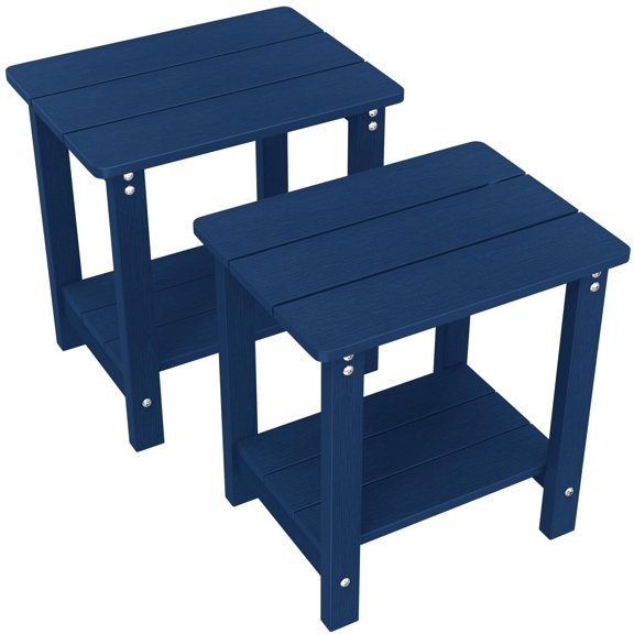 Outdoor Side Table Set of Two, Weatherproof Rectangular Adirondack End Tables, Heavy Duty High Density Resin Accent Table for Backyard Patio Deck Poolside Lounge, Navy Blue