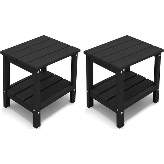 Outdoor Side Table Set of 2, Double Layer Adirondack End Table- Black