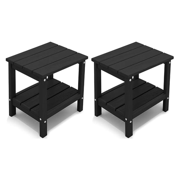 Outdoor Side Table Set of 2, Double Layer Adirondack End Table- Black