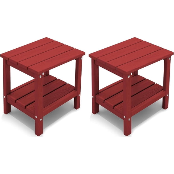 Outdoor Side Table Set of 2, Double Layer Adirondack End Table- Red