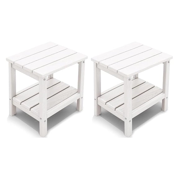Outdoor Side Table Set of 2, Double Layer Adirondack End Table- White
