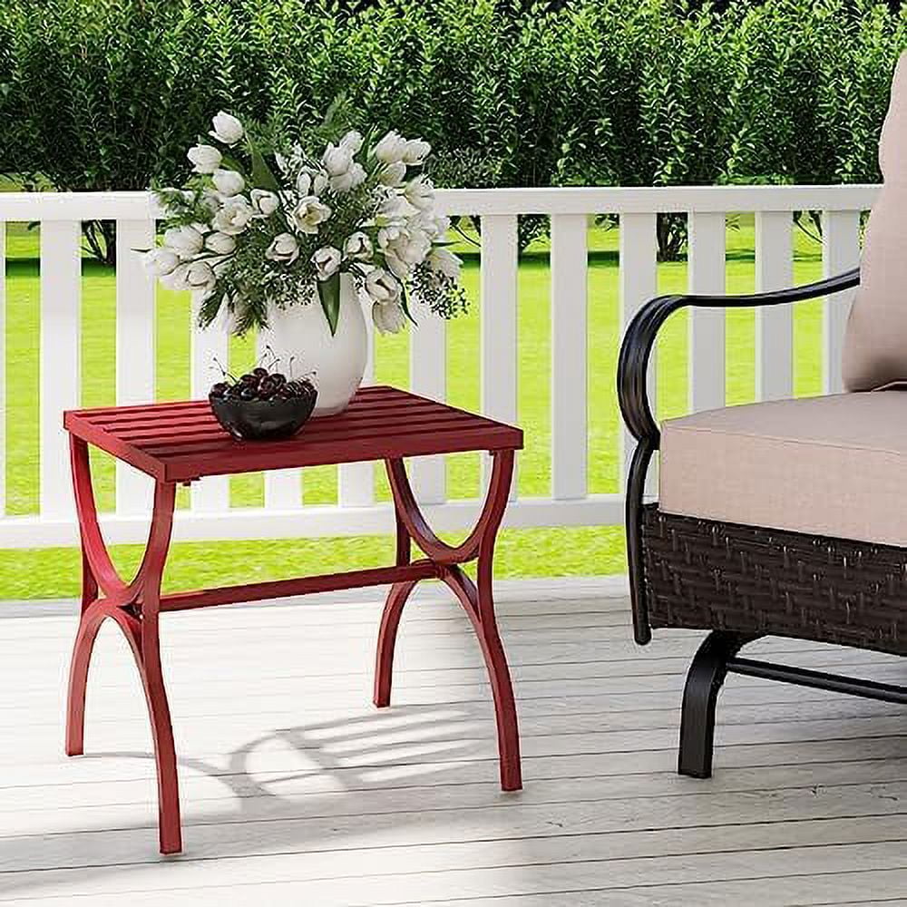 Outdoor Side Table, Small Slatted Metal Coffee Table, Weather Resistant