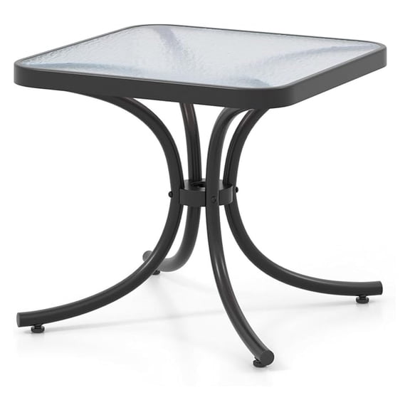 Outdoor Side Table Square Patio End Table with Tempered Glass Top, 20" Bistro Table with Heavy-Duty Metal Frame, Indoor Small Compact Coffee Table for Garden Backyard Poolside