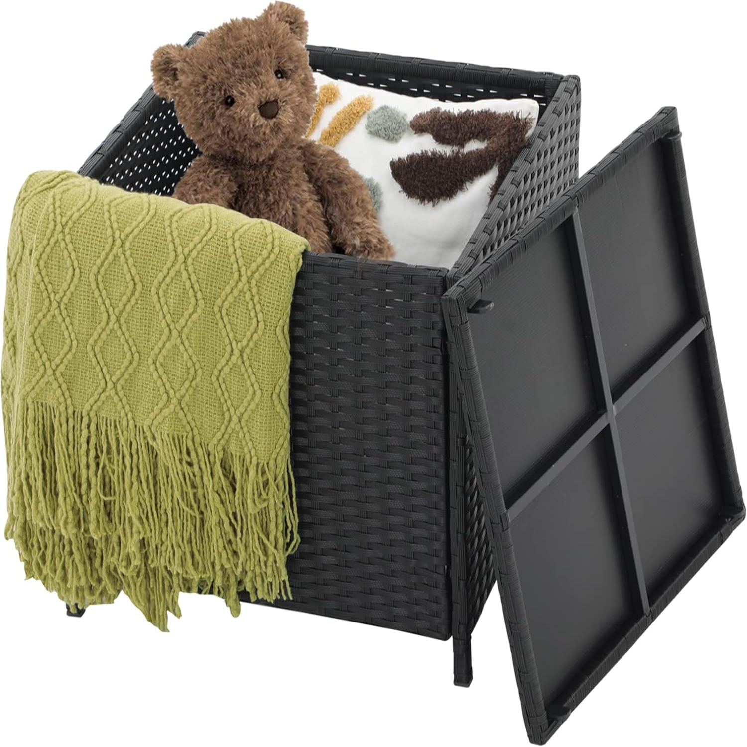 Outdoor Side Table with Storage Patio Wicker Coffee Table AllWeather