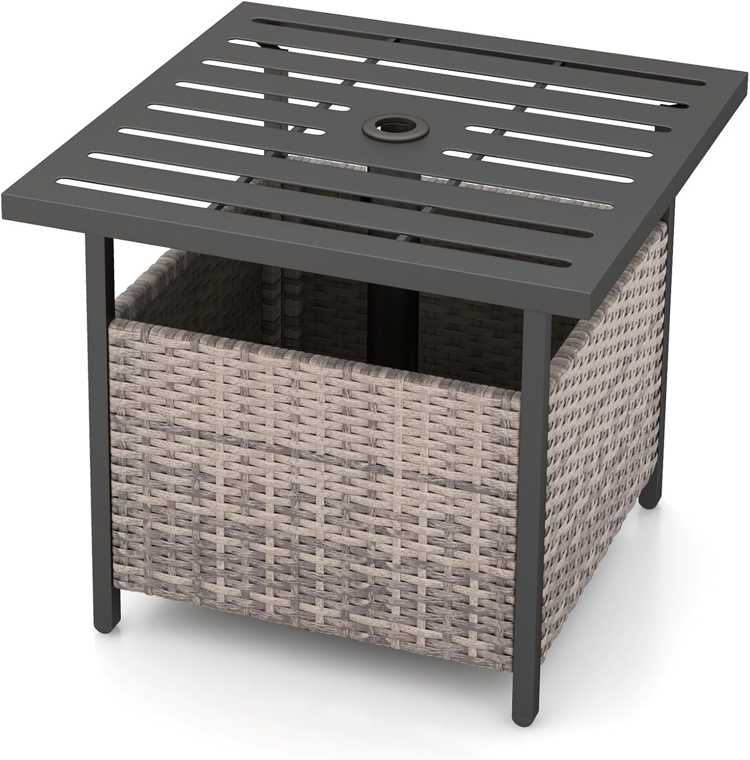 Outdoor Side Table with Umbrella Hole, 22" Wicker Umbrella Table with ...
