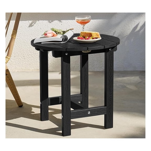Outdoor Side Table, Waterproof Four-Legged Round Entryway End Table, Single-Tier HDPE Modern Small Coffee Nightstand for Bedroom, Living Room, Patio, Indoor or Outdoor Use, Black