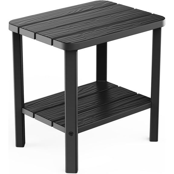 Outdoor Side Table - Weather Resistant Resin Balcony Table with Wood Grain Finish, 16.46"12.52"16.46" All-Weather Patio Table for Porch, Backyard & Poolside (Black)