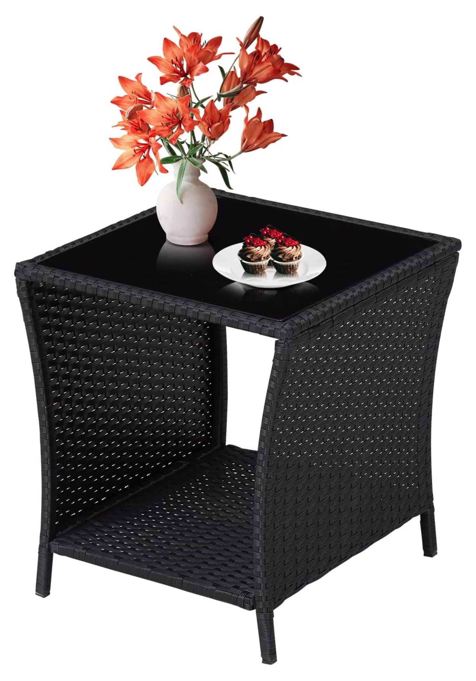 Outdoor Side Table,Wicker Rattan Side Tables for Patio,Porch Side Table