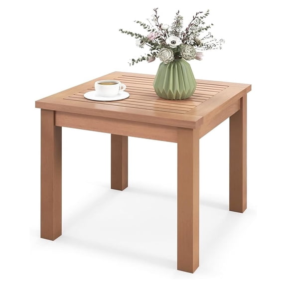 Outdoor Side Table Wood Square End Table, Wood Patio Table with Slatted for Backyard Poolside Porch