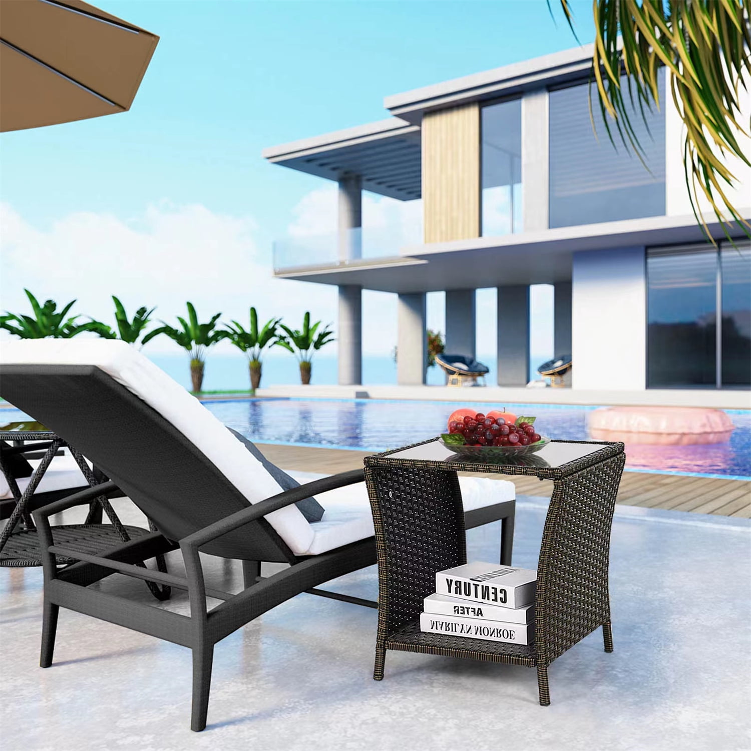 Small Rattan Outdoor Outdoor Side Table for Patio Small Rattan Wicker Coffee Table Balcony ...