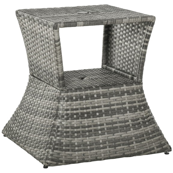 Outdoor Side Table for Pool & Patio | Umbrella-Ready for Shade | Hand-Woven PE Rattan | Solves Space Shortage for Outdoor Use