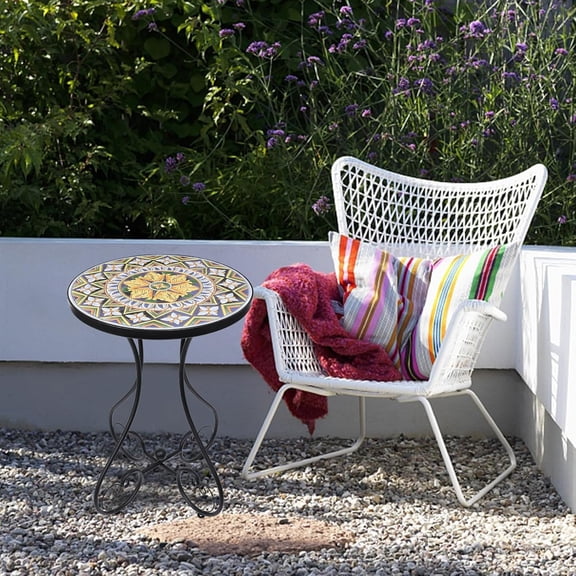 Outdoor Side Table with Mosaic Tile Top and Iron Frame - Yellow
