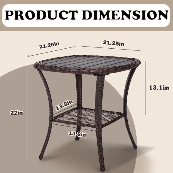 Outdoor  Side Table with Storage Brown Wicker Rattan End Table for Garden Deck Pool
