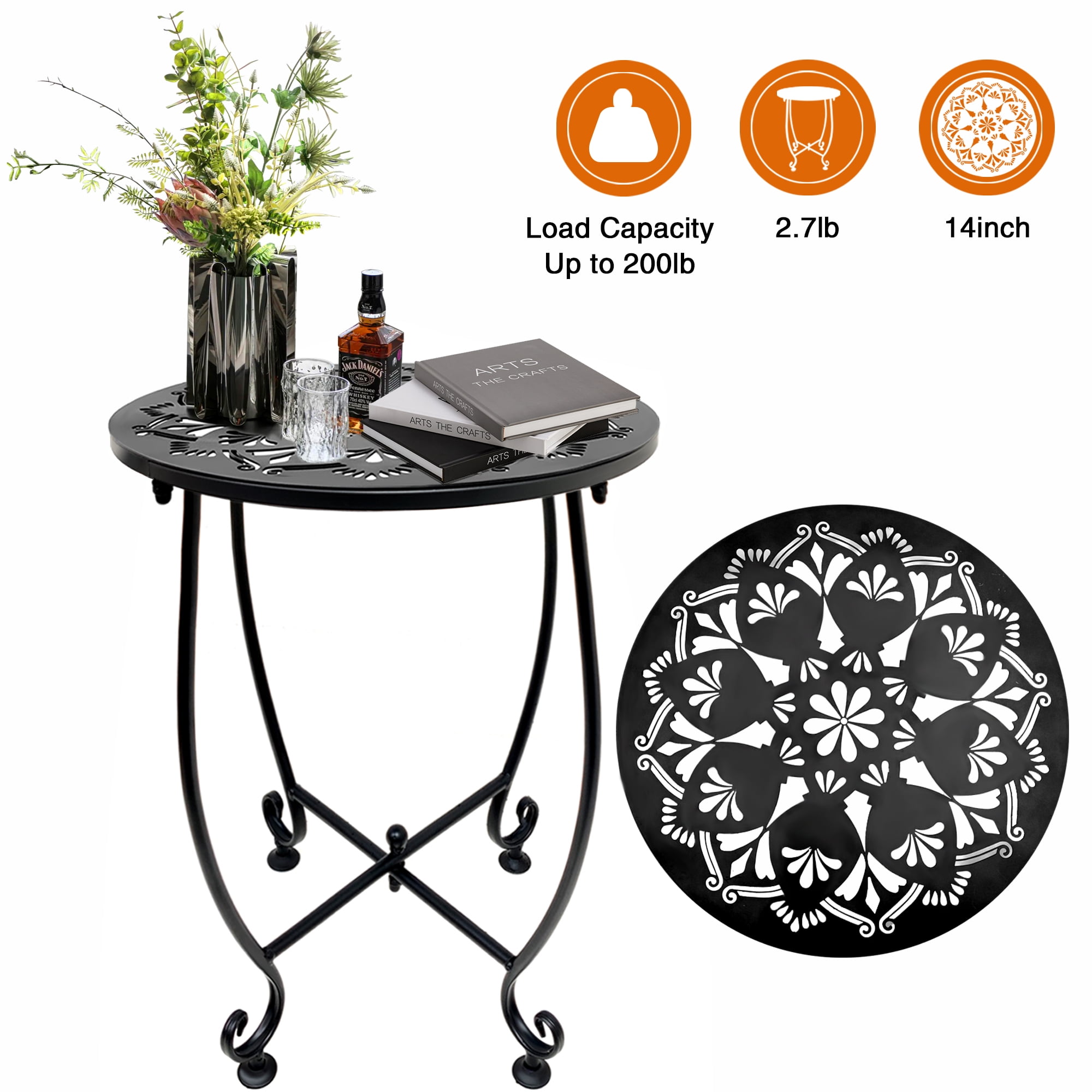 Outdoor Side Tables, Weather Resistant Metal Patio Side Table, 14 Inch
