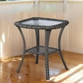 thumbnail image 1 of Outdoor Side Tables for Patio, Wicker/Rattan End Tables, Outdoor Wicker Side Table, Grey Rattan Glass Top Patio Side Table, 1 of 8