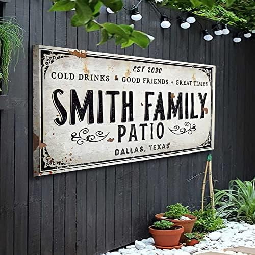 Outdoor Sign - Personalized Wall Canvas Art Decor for Backyard, Pool, Deck, Porch, Bar and Custom Gift Idea for Friends, Family and Couples - Cold Drinks and Great Times$$Garden &