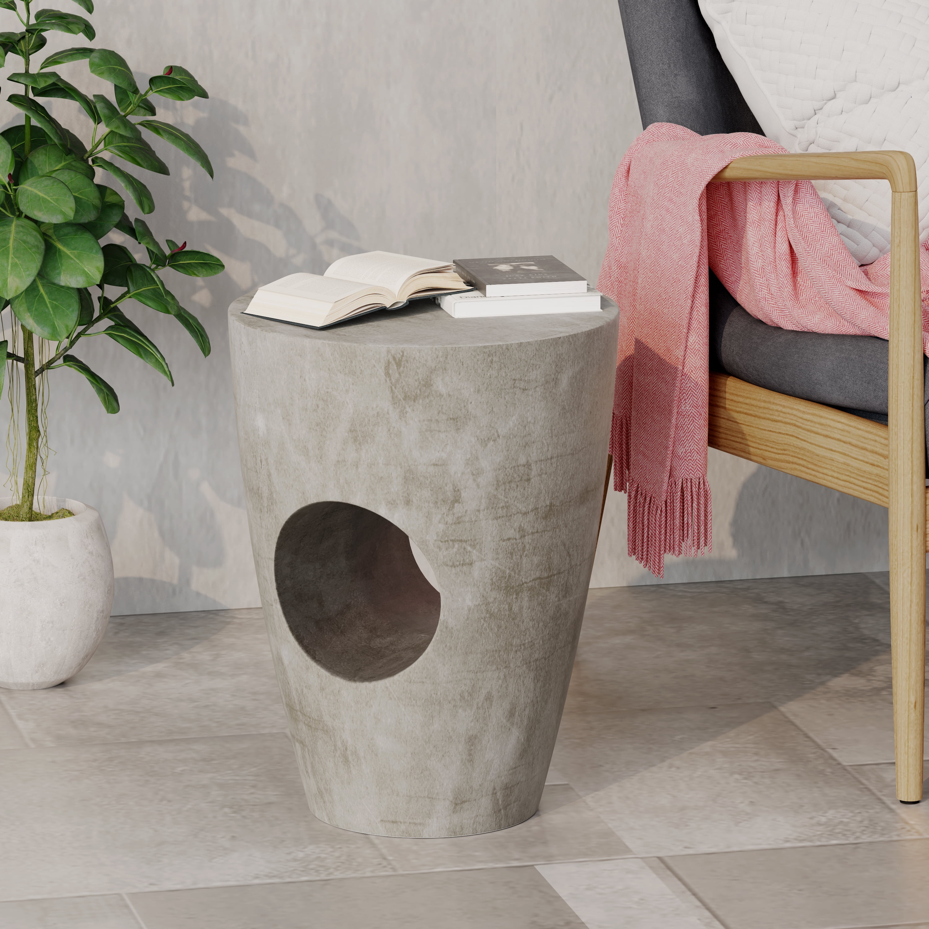 Outdoor Simple Style Side Table, Concrete Craft Leisure Table for Patio Garden, Concrete