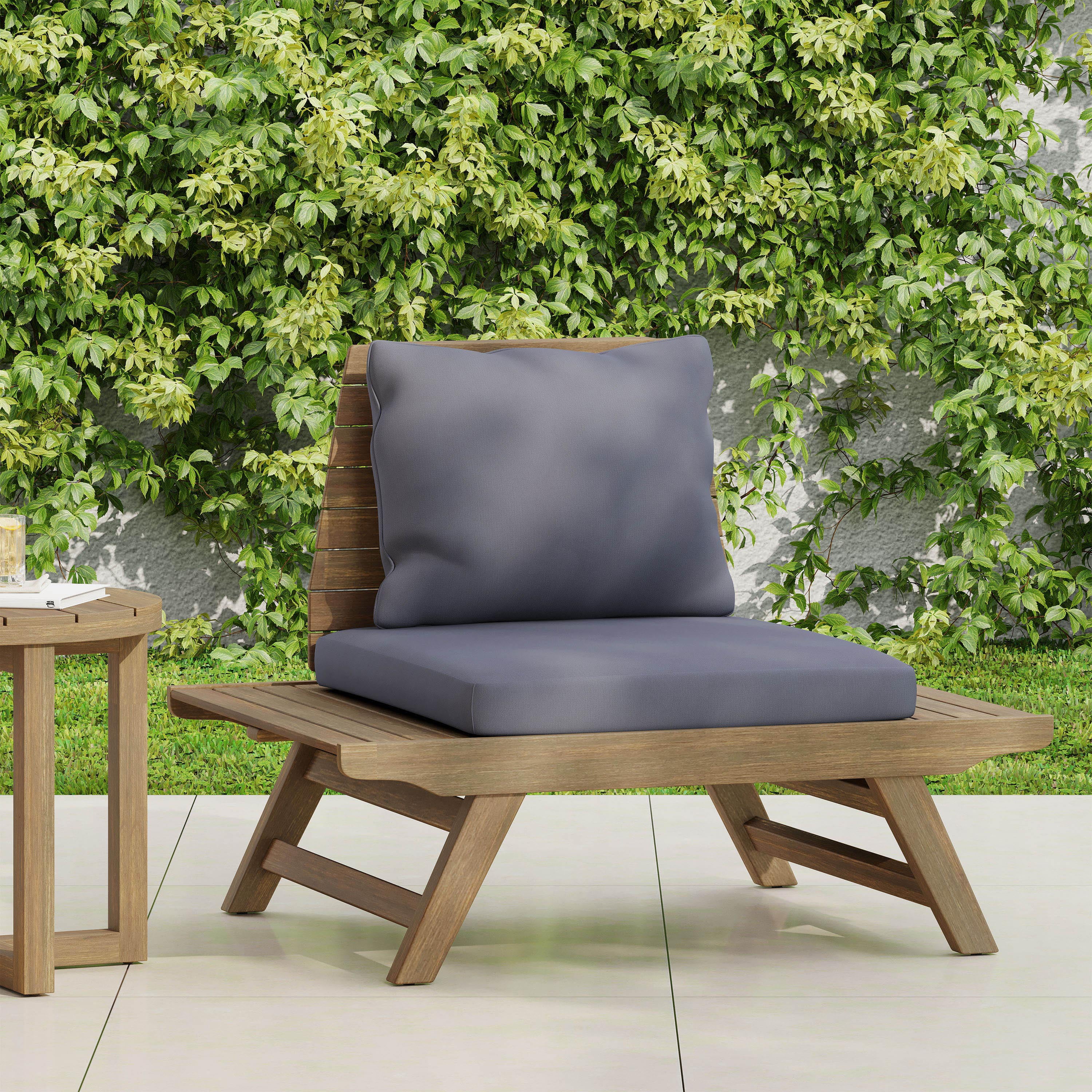 Outdoor Single Acacia Wood Club Chair, Leisure Relax Seat for Patio Garden, Dark Gray