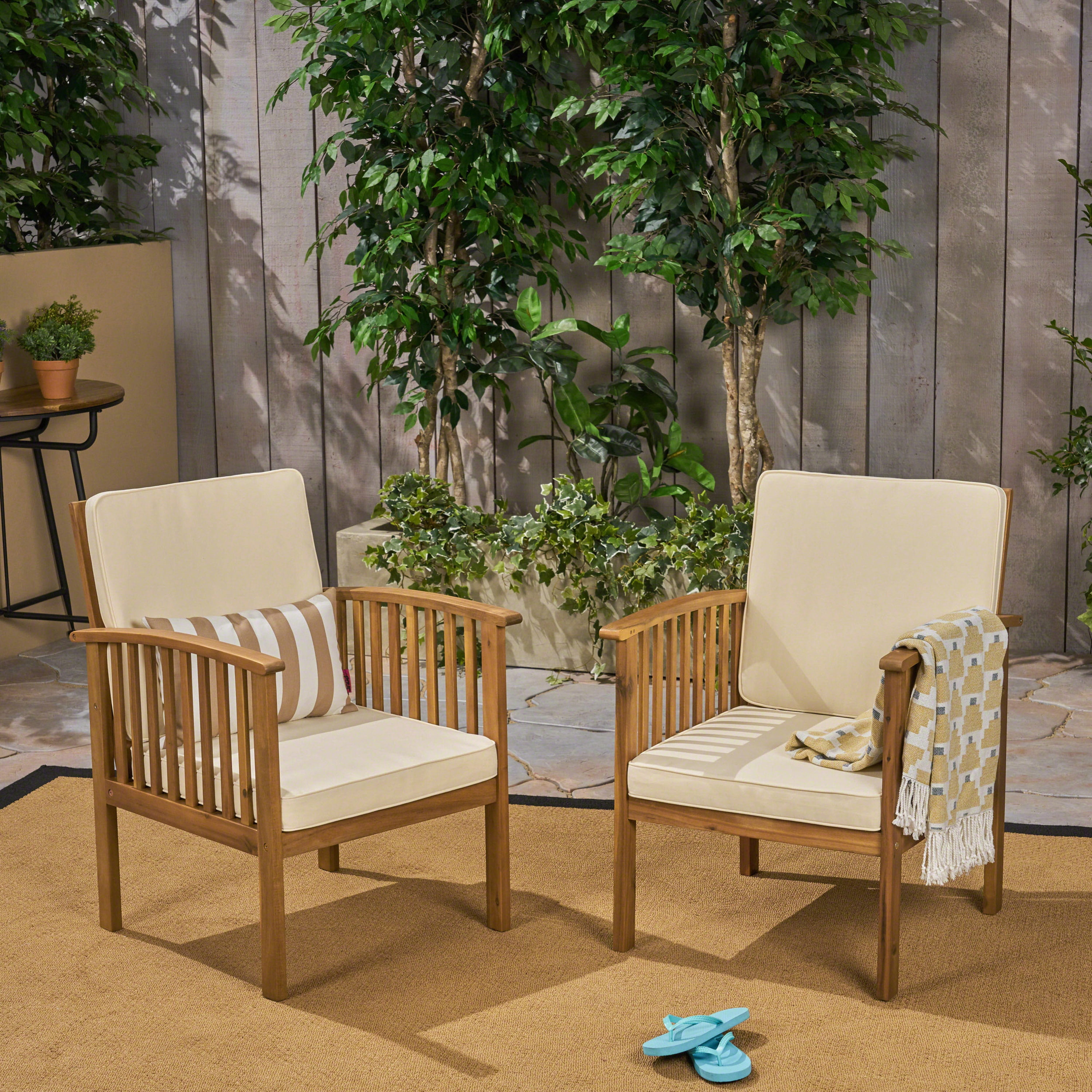 Outdoor Single Acacia Wood Leisure Chair, Casual Rest Seat for Patio Garden, Teak