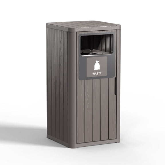 Outdoor Single Barrel Trash Can,Waterproof Resin Garbage Can with Garbage Labels,Durable Waste Bin for Porch, Backyard,Kitchen,for 30 to 39 Gallon Trash Bags(Gray,1)