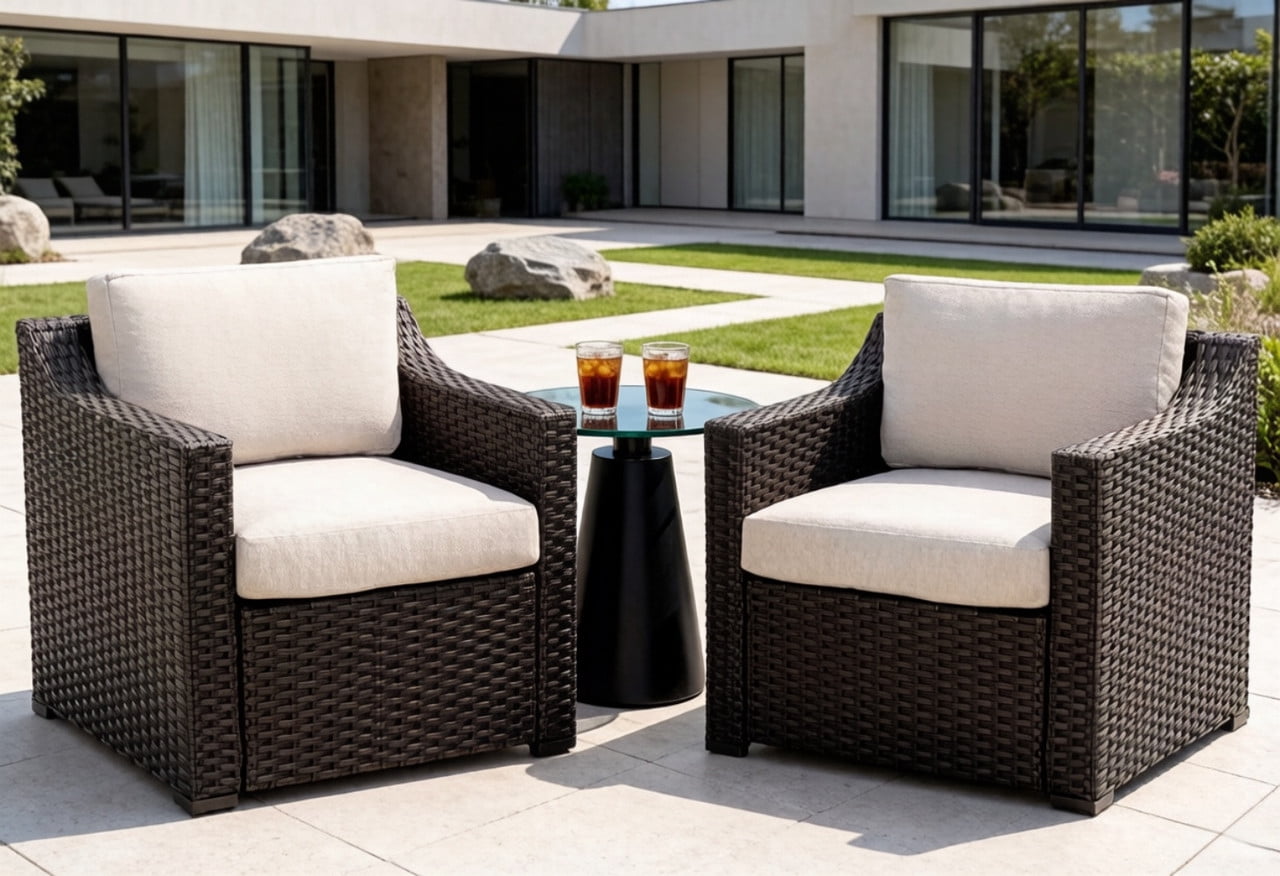 Outdoor Single Sofas Set of 2, Patio All-Weather Rattan Armchair with Cushion