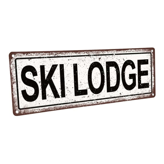 Outdoor Ski Lodge 4"x12" Metal Sign, Wall Décor for Vacation, Cabin, and Lakehouse
