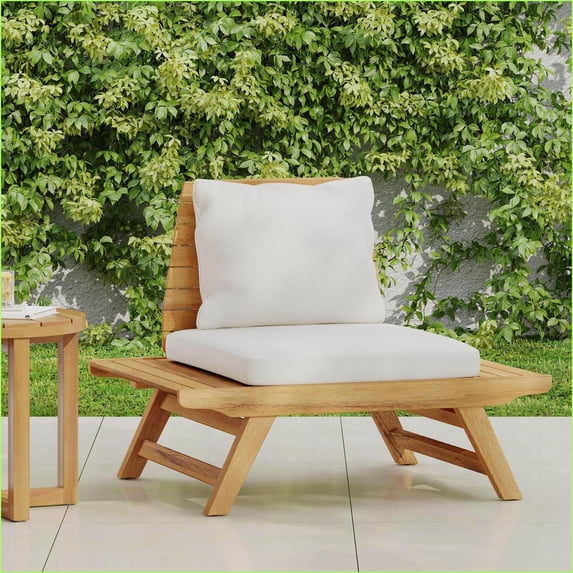 Outdoor Slatted Club Chair with Wide Seat & Water-Resistant Cushions for Patio | Acacia Wood | Solid Hardwood