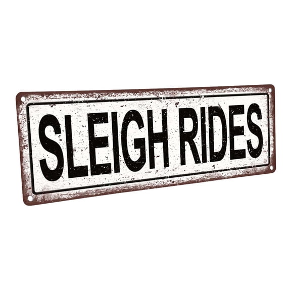 Outdoor Sleigh Rides 4"x12" Metal Sign, Wall Décor for Seasonal and Holidays