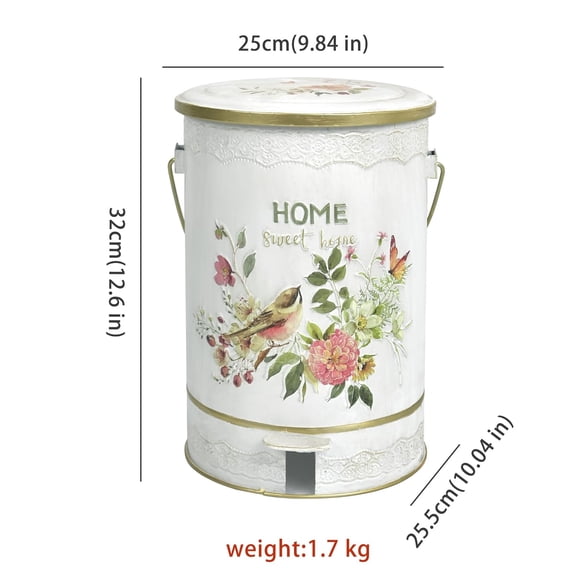 Outdoor Small Trash Can with Lid Dog Poop Trash Can Outside for Kitchen Park Garden and Pedal Round Touchless Garbage (White)