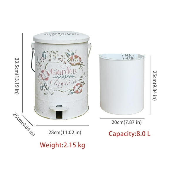 Outdoor Small Trash Can with Lid Dog Poop Trash Can Outside for Kitchen Park Garden and Pedal Round Touchless Garbage with Flower and Bird Patterns