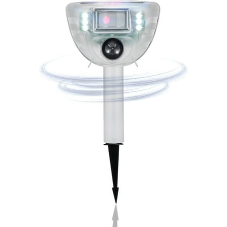 Outdoor Smart Animal Repellent, Ultrasonic Wave, Solar Power Supply, LED Light, Moisture Resistant, Waterproof, Bluetooth App Compatible, Bird, Fox, Deer, Cow, Rat, Dog, Cat, Racoon, Bat