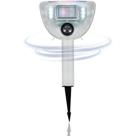 Outdoor Smart Animal Repellent, Ultrasonic Wave, Solar Power Supply, LED Light, Moisture Resistant, Waterproof, Bluetooth App Compatible, Bird, Fox, Deer, Cow, Rat, Dog, Cat, Racoon, Bat