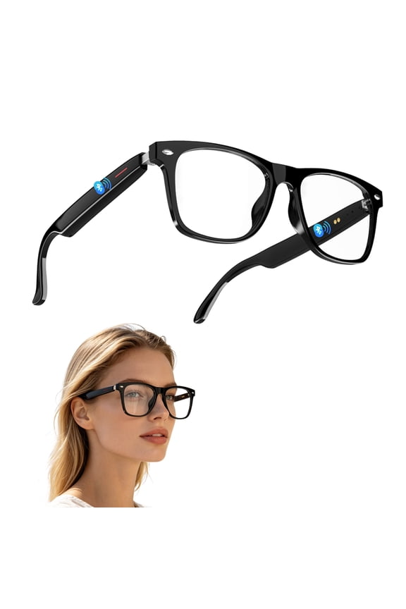 Smart Glasses with Remote Phone Camera Control, Bluetooth Calls, Voice Assistant, Music, , IP54 Waterproof, 85mAh Battery, Open-Ear Audio for Travel & Outdoor Clear Lenses