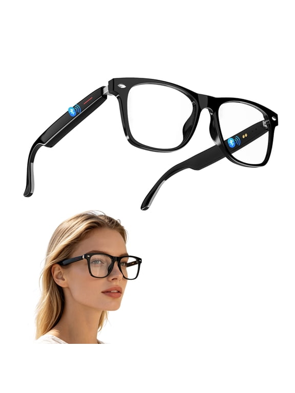 Smart Glasses with Remote Phone Camera Control, Bluetooth Calls, Voice Assistant, Music, , IP54 Waterproof, 85mAh Battery, Open-Ear Audio for Travel & Outdoor Clear Lenses