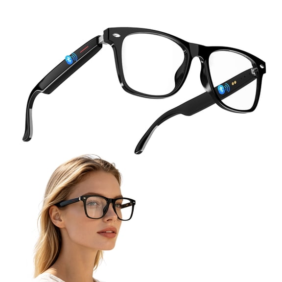 AI Smart Glasses with Camera, Bluetooth Calls, Voice Assistant, Music, Remote Phone Camera Control, IP54 Waterproof, 85mAh Battery, Open-Ear Audio for Travel & Outdoor Clear Lenses