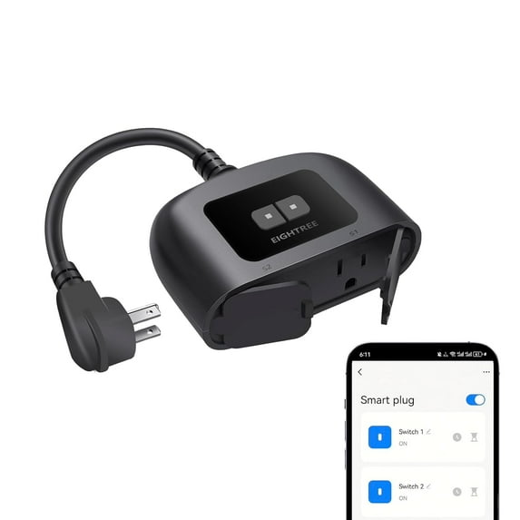 Outdoor Smart Plug Waterproof IP44, Smart Outlet Plug with 2 Independently Controlled Outlets, Compatible with Alexa and Google Assistant, Voice & Remote Control, Timer&Schedule, 2.4GHz Only