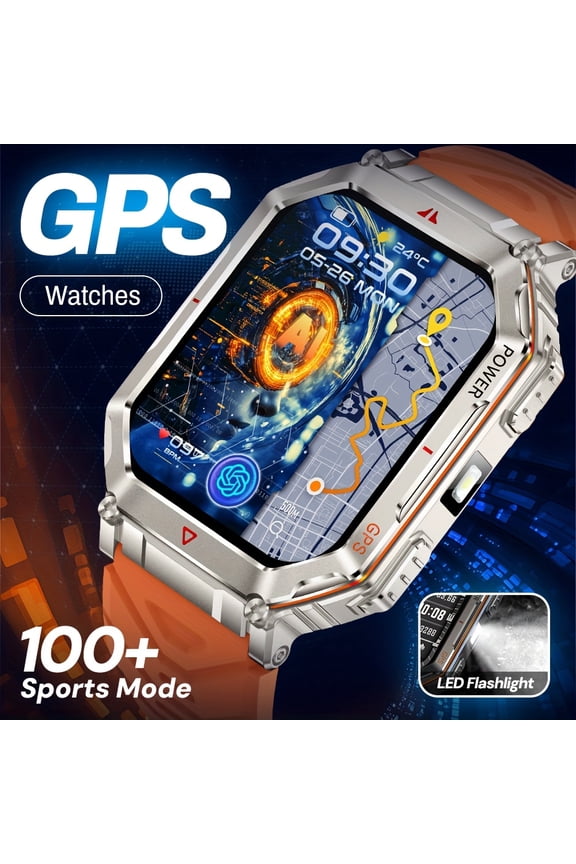 Outdoor Smartwatch: All-metal, GPS, IPX8, Altimeter, Compass, LED Flashlight, Call/Message Alerts, AI Voice, 100+ Sports, iPhone/Android (Men's Fitness)