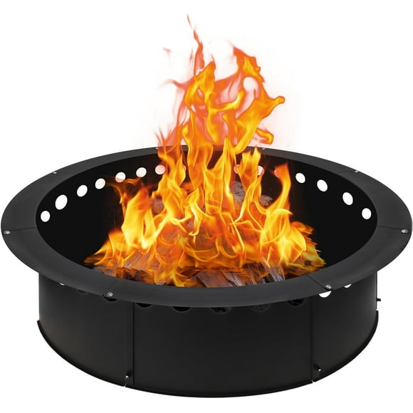 Outdoor Smokeless Fire Pit Ring 34 Inch Outer/30 Inch Inner Diameter, Heavy Duty Metal Round Liner Insert for Outside DIY Campfire or Bonfire Ring, Above or In Ground Use