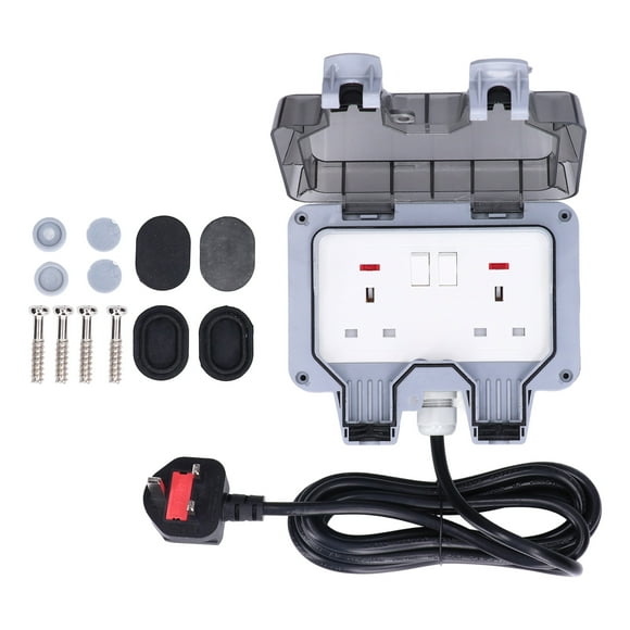 Outdoor Socket Dual Power Outlet Box with Cable IP66 Waterproof British Standard 250V 13A
