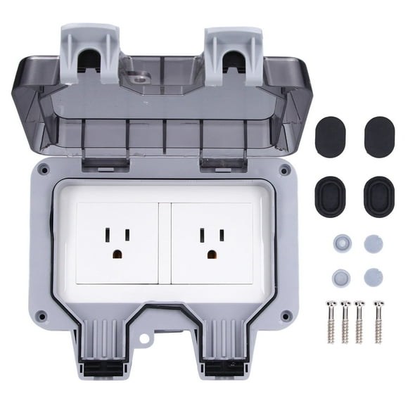 Outdoor Socket Electric Outlet Power Box Wall Receptacle Waterproof IP66 250V 15A- 2 Gang