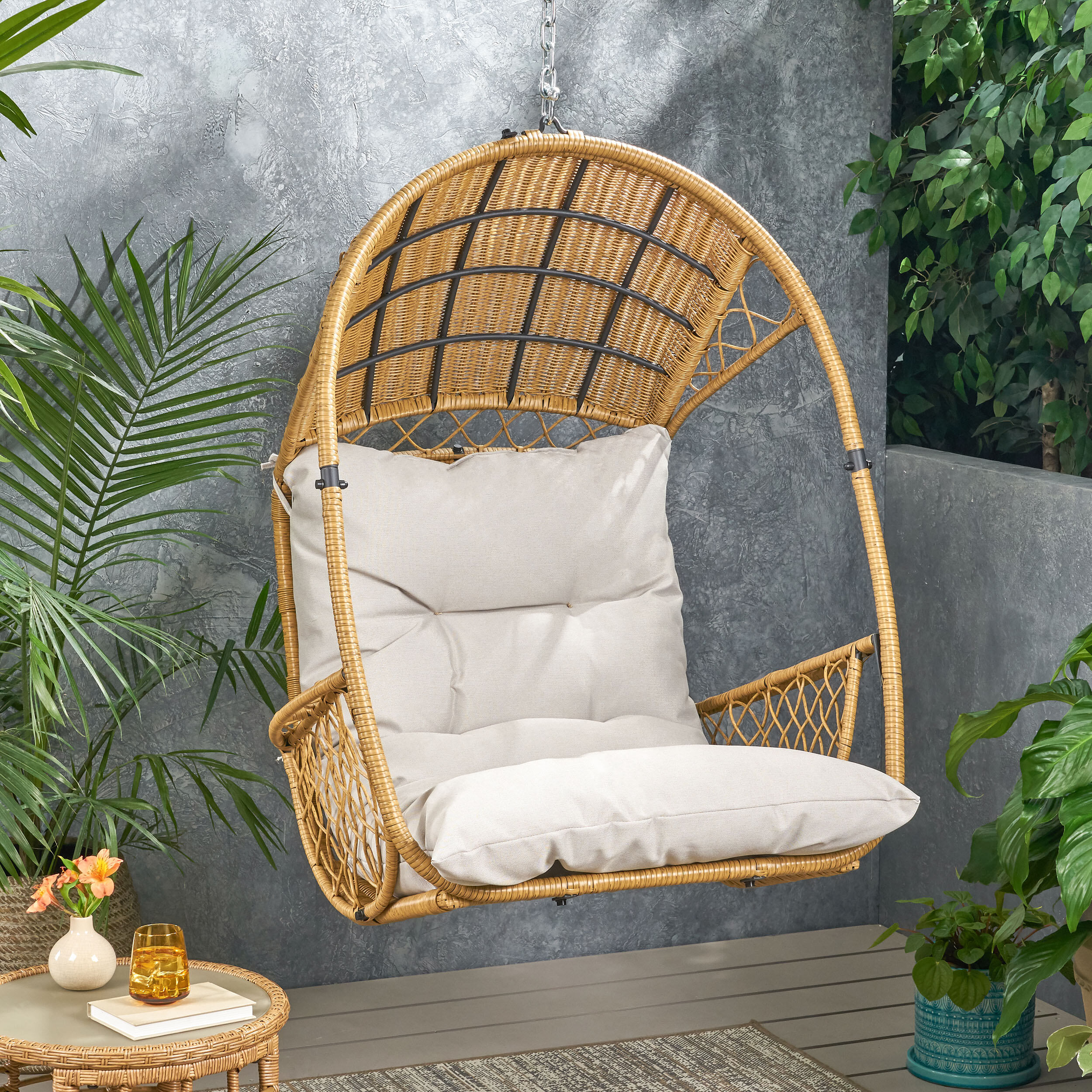 Outdoor Sofa, MALIA HANGING CHAIR, Brown+Beige Patio Furniture,Fabric ...