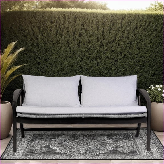Outdoor Sofa | Modern 58" Eucalyptus Wood Patio Seating | Slate Gray Rope | Off-White Cushions | Wood+Rope | White