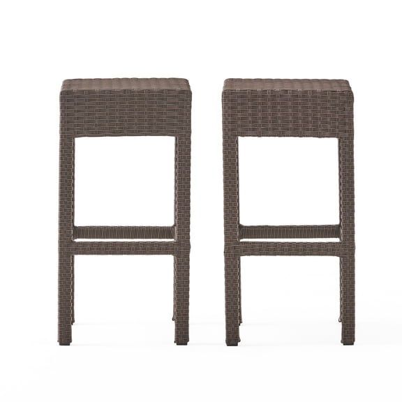 Outdoor Sofa, Outdoor PE Rattan Backless Barstools, Set of 2, Dark Brown, Dark Brown Patio Furniture,Pe Rattan+Iron Outdoor Sectional, Garden & Outdoor & Patio Furniture Patio Seating