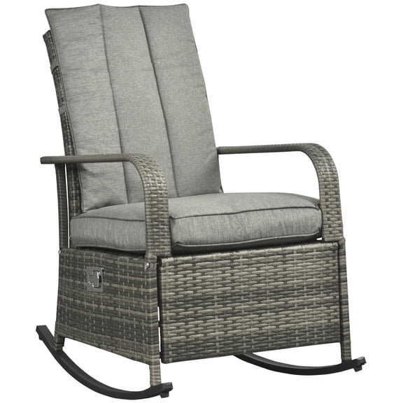 Outdoor Sofa, Outdoor Rattan Rocking Chair Patio Recliner with Soft Cushions, Adjustable Footrest, Max. 135 Degree Backrest, PE Wicker, Gray, Gray Patio Furniture,Wicker Outdoor Sectional