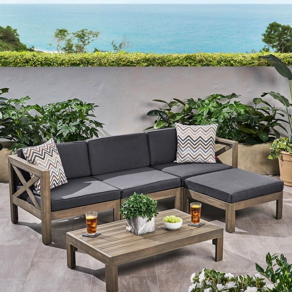 Outdoor Sofa Sectional | Ideal for Sunbathing and Coffee Chats | Acacia Wood Frame, Sturdy | Spacious Seating for Socializing